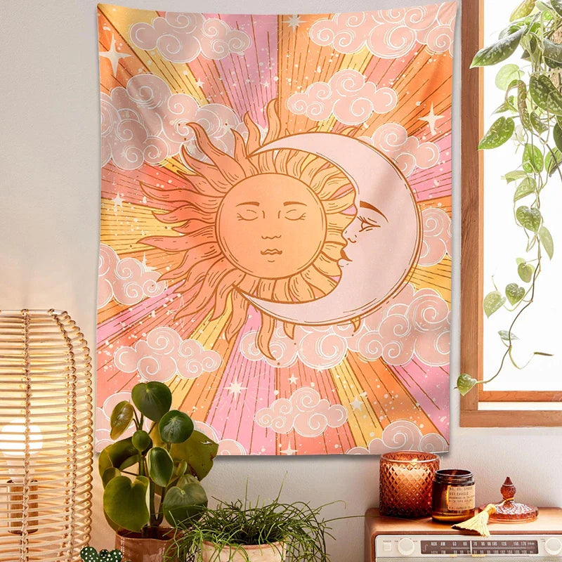 Celestial Moon Goddess Sun Tapestry for Retro Psychedelic Home Decor by Afralia™