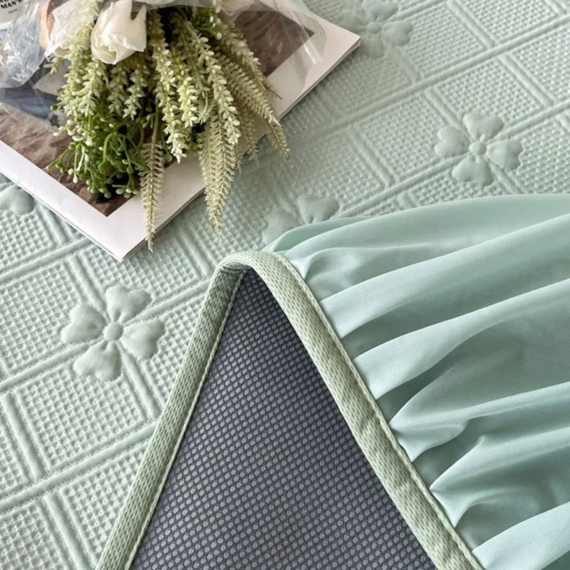 Afralia™ Ice Bean Jacquard Bed Skirt Set - 3 Piece, Summer Washed Mattress Mat