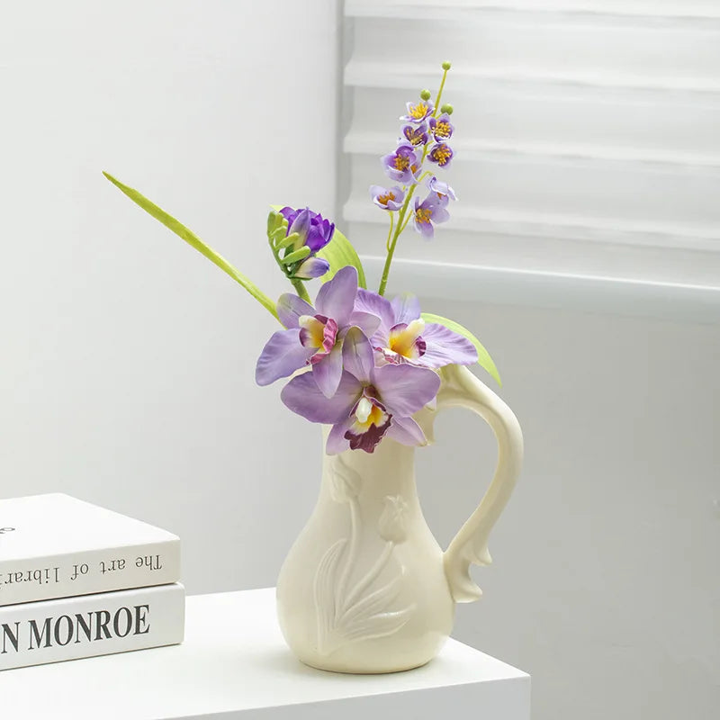 Afralia™ Tulip Flower Porcelain Vase: Retro Ceramic Teapot Style for Home Decor