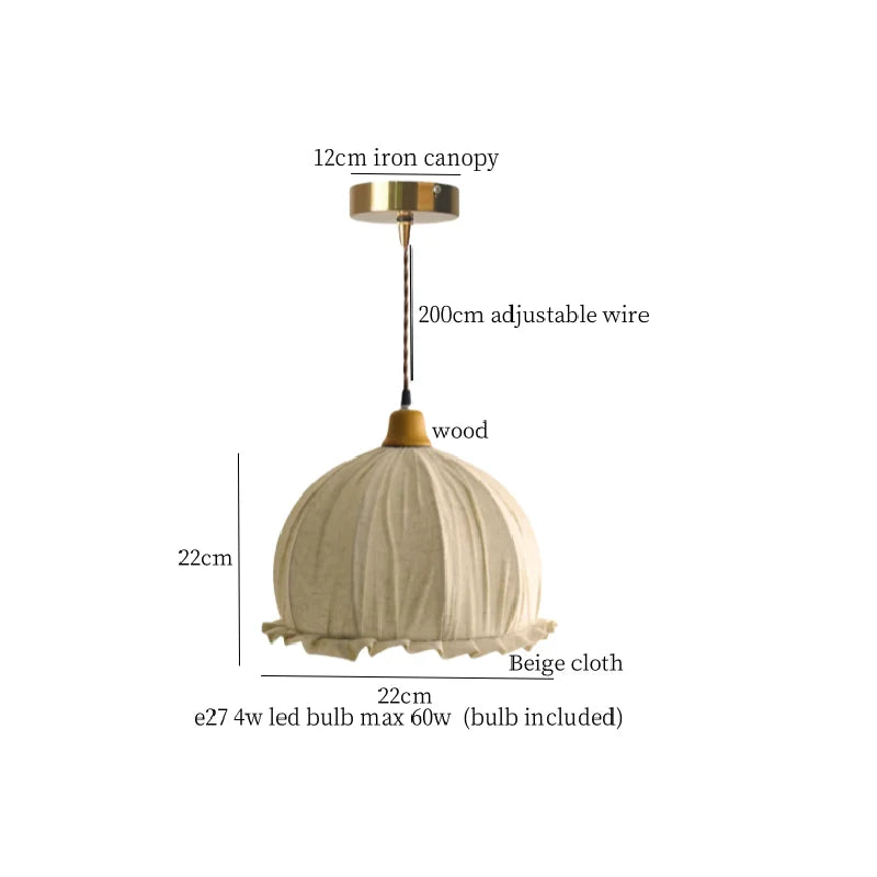 Afralia Beige Cloth LED Pendant Light: Vintage Japanese Style for Kitchen, Dining, and Living Room