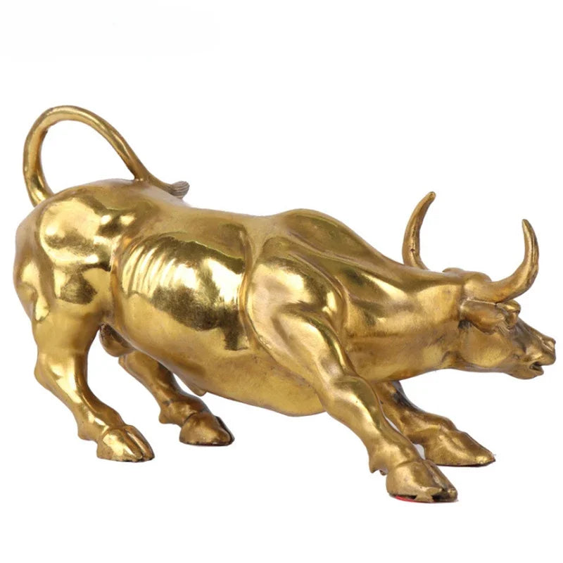 Afralia™ Golden Bull Figurine Sculpture - Stock Market Office Decor & Holiday Gift