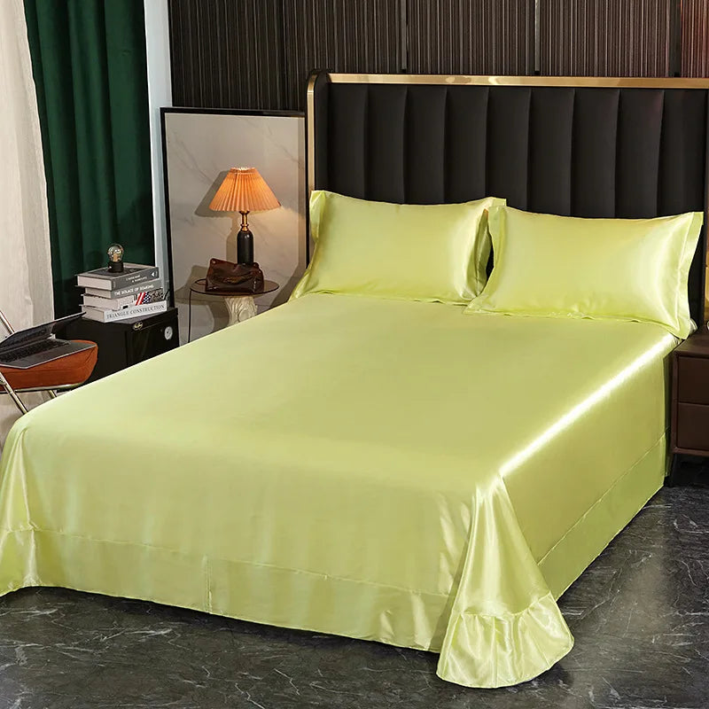 Afralia™ Silk King Bed Sheet Set with Pillowcase - Luxuriously Soft Solid Color Flat Sheet
