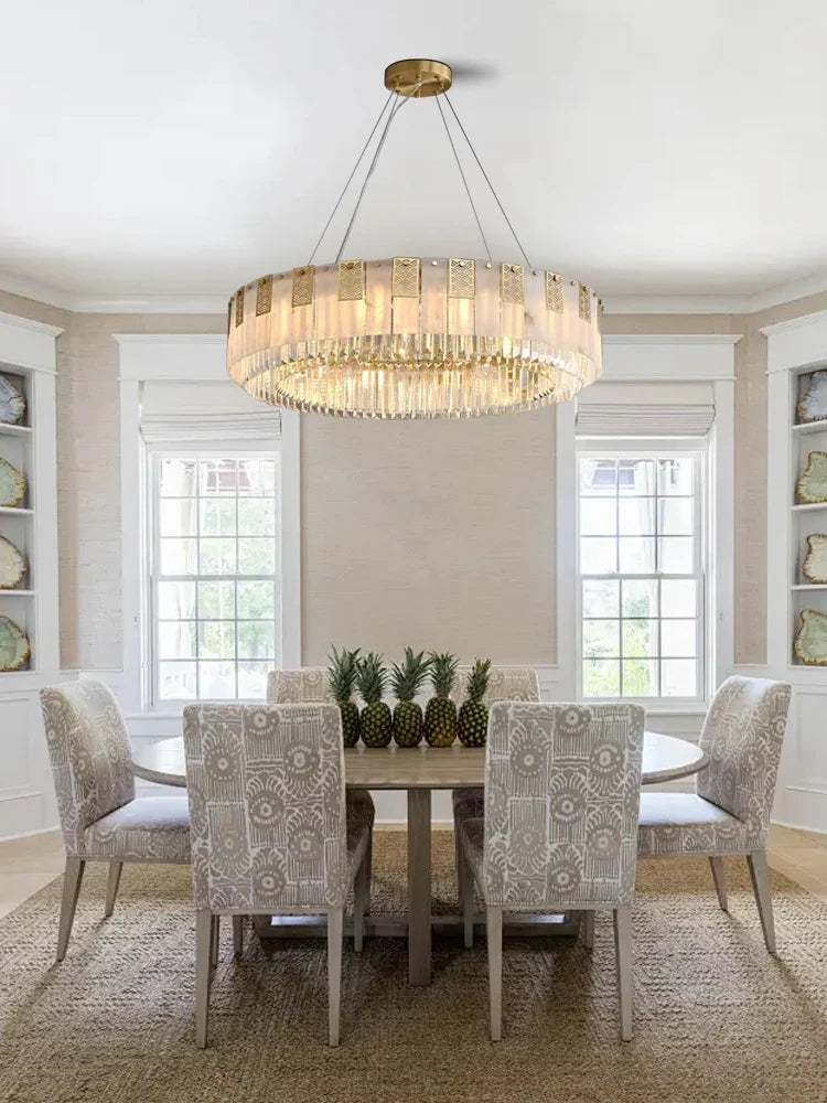 Afralia™ Classic Marble Crystal Chandelier: Luxury Brass Alabaster Light Fixture for Elegant Décor