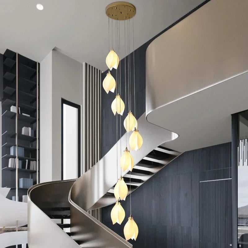 Afralia™ Magnolia Ceramic Chandelier: Luxury LED Duplex Staircase Lighting for Elegant Living and Dining