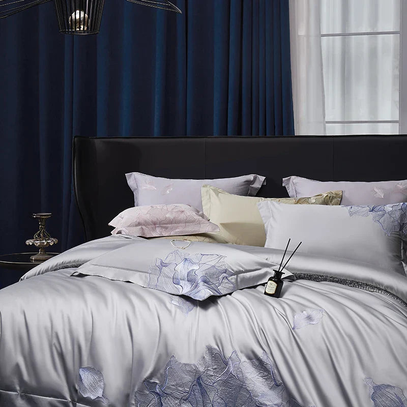 Afralia™ Luxury Floral Embroidery Bedding Set - 4Pcs