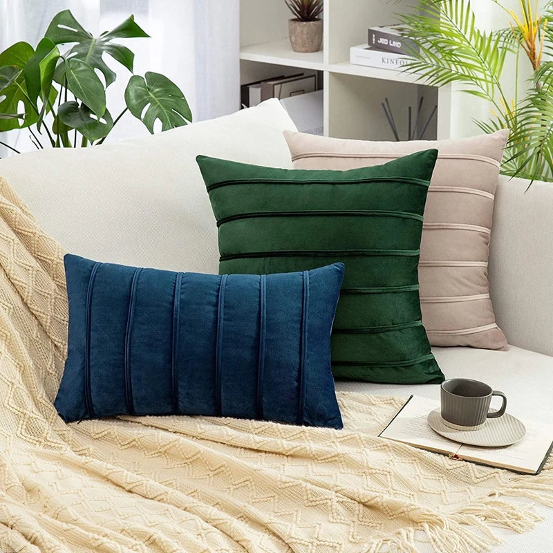 Afralia™ Blue Velvet Stripe Pillow Covers - 2Pcs Luxury Soft Cushion Cases for Couch