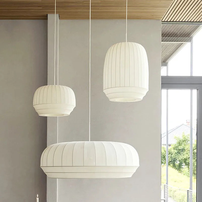 Afralia™ Nordic White Fabric LED Chandelier Pendant Light for Modern Living Room