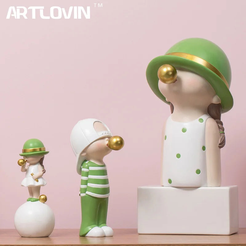 Afralia™ Bubble Gum Blowing Character Statue for Modern Home Decor