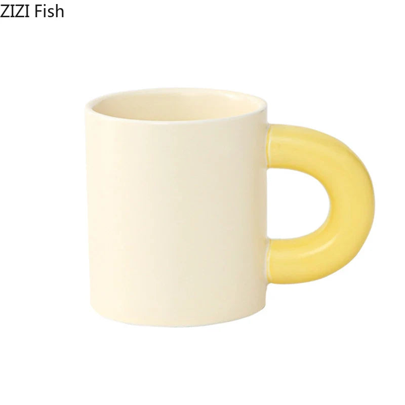 Afralia™ Minimalist Porcelain Mug with Big Handle for Coffee, Tea, Juice, and More