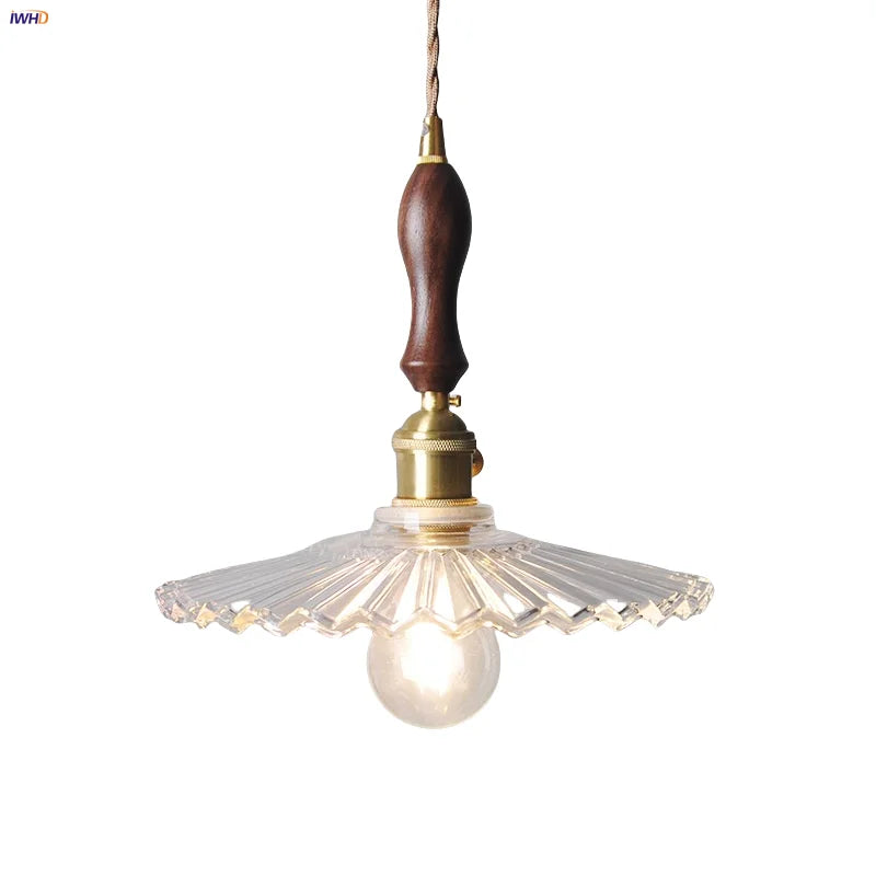 Afralia™ Glass Walnut LED Pendant Light Adjustable Hanging Lamp Modern Nordic Design