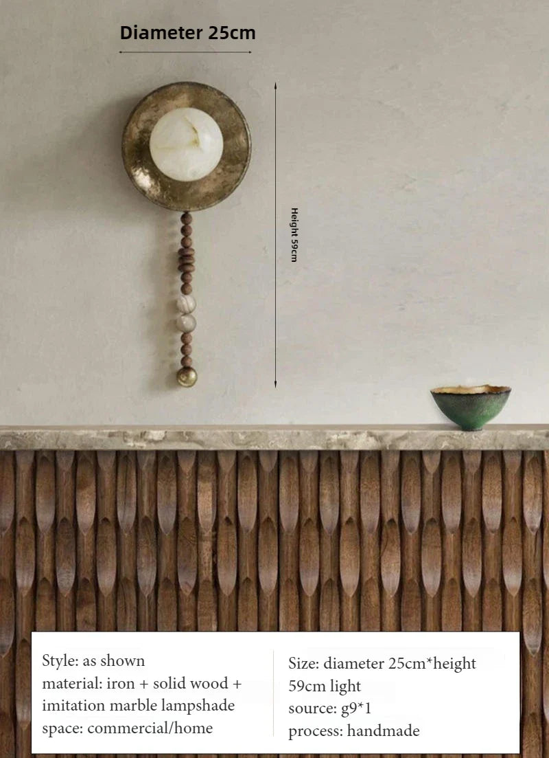 Afralia™ Retro Gold Round Wall Light: Handmade Wooden Sconce for Living Room, Hotel, Villa