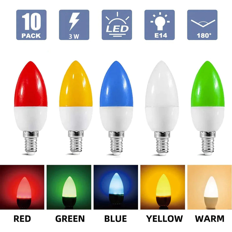 Afralia™ LED Bulb E14 3W RGB Colorful Candle Light 5 Color SMD Flashlight Bulb