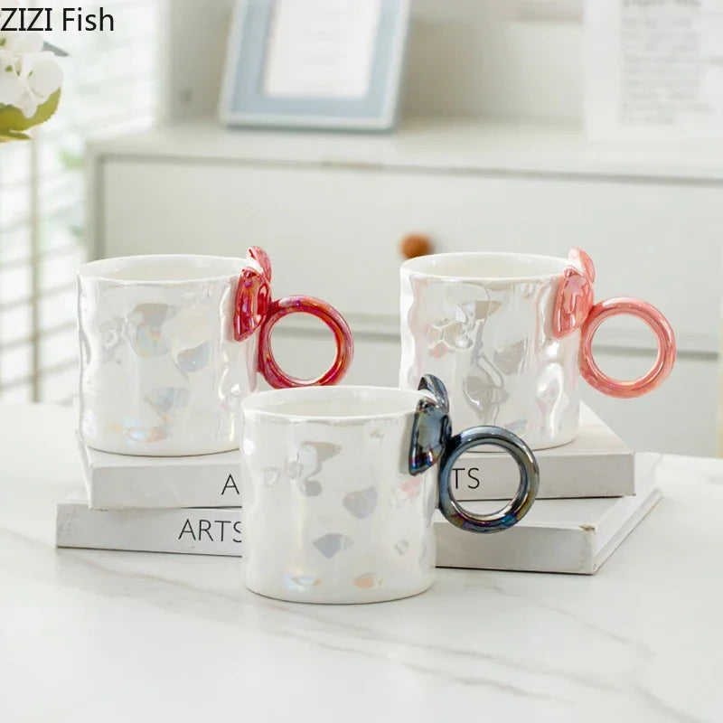 Afralia™ Bowknot Glazed Porcelain Coffee Mug, Lovely Design Tea Cup, Ideal for Milk and Juice