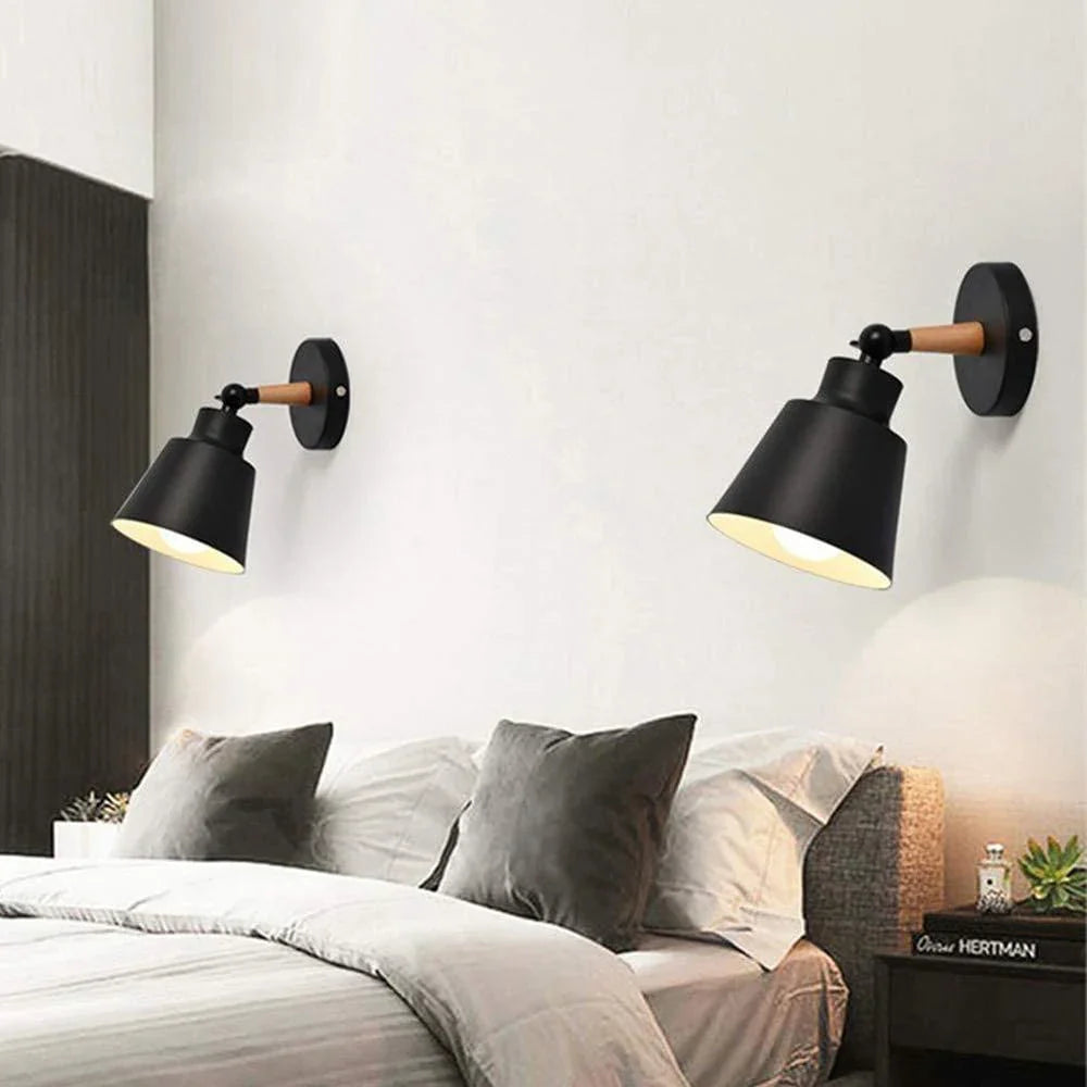 Afralia™ Nordic Wooden Wall Lamp Bedside Light for Bedroom Living Room E27 Macaroon Style