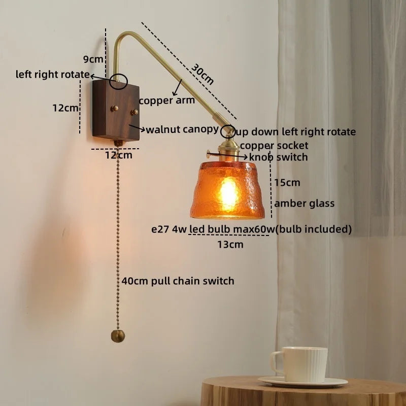 Afralia™ Walnut Copper LED Wall Lights Modern Bedside Lamp Applique Da Parete