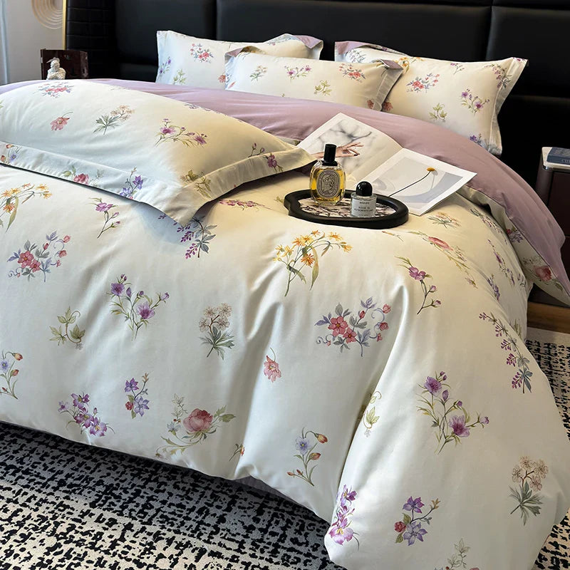 Afralia™ Floral Print 600TC Egyptian Cotton Bedding Set - 4Pcs