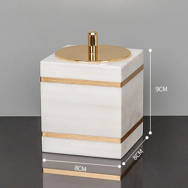 Afralia™ Volakos White Marble Bathroom Set with Golden Accents