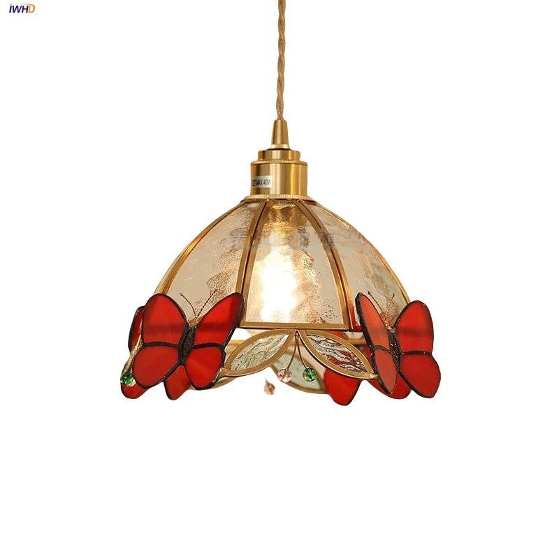 Afralia™ Red Butterfly LED Pendant Lamp Tiffany Glass Hanging Lights