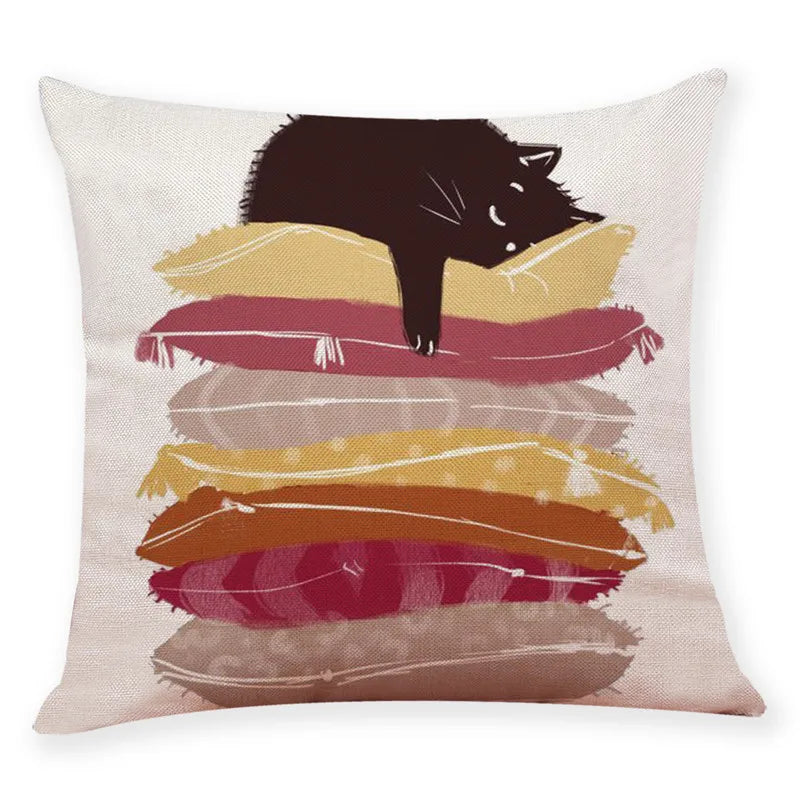 Afralia™ Creative Cat Linen Pillow Case 45x45cm -  Sofa Cushion Cover