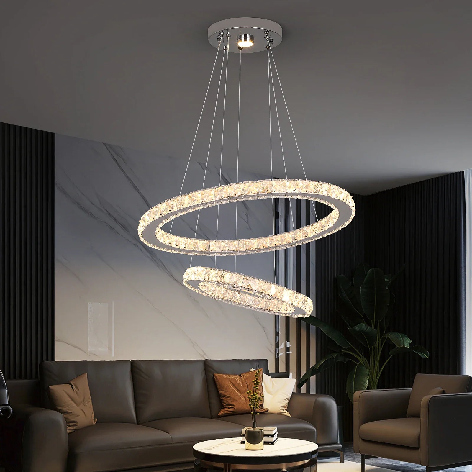 Afralia™ Luxury Crystal Dimmable Chandelier Pendant Light for Living Dining Room