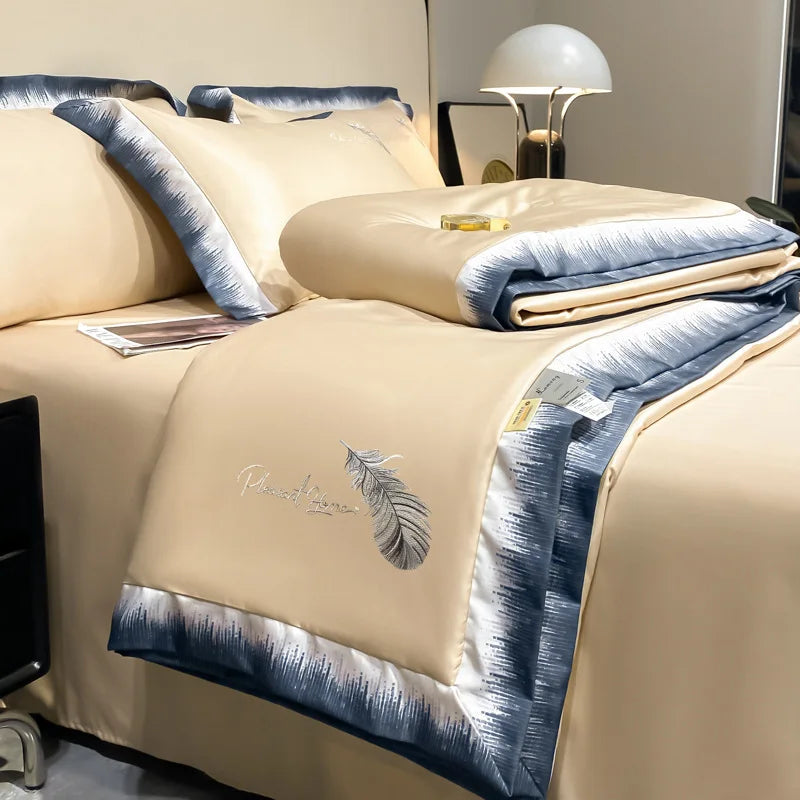 Afralia™ Feather-Embroidered Summer Blanket: Queen Size, Machine Washable, Thin Duvet