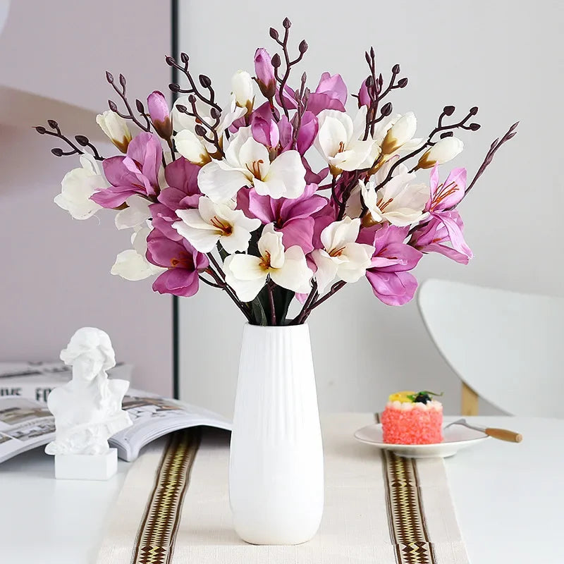 Afralia™ Artificial Orchid Magnolia Bouquet for Wedding Home Decor and Easter, Living Room Fake Flower