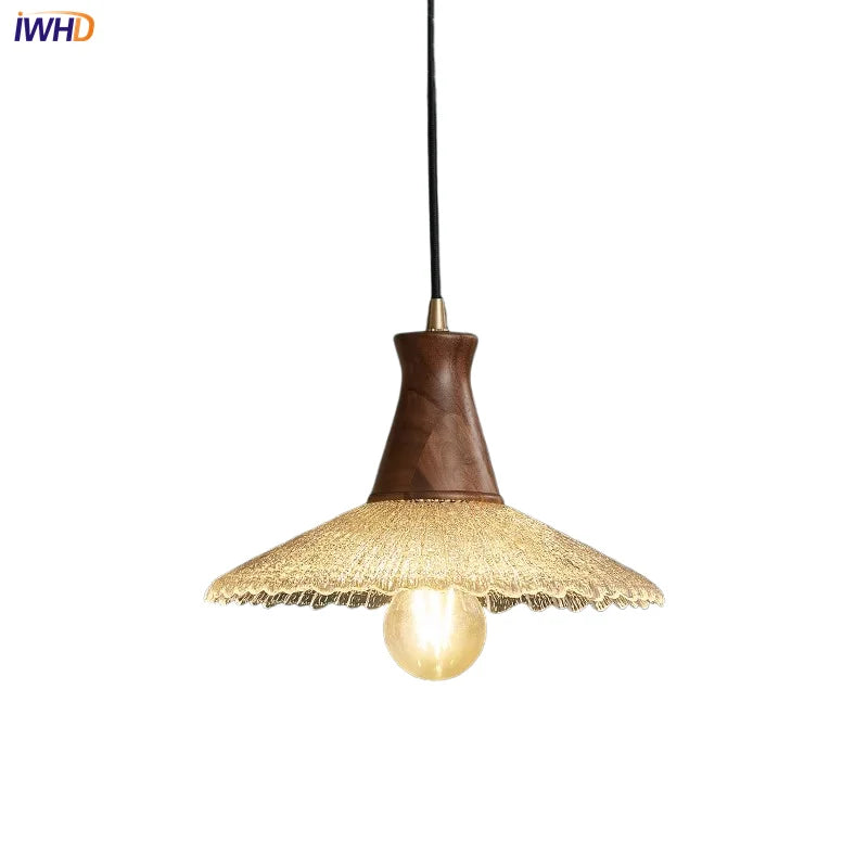 Afralia™ Wood LED Pendant Light with Clear Glass Shade, E27 LED, Japanese-Style Suspension Luminaire