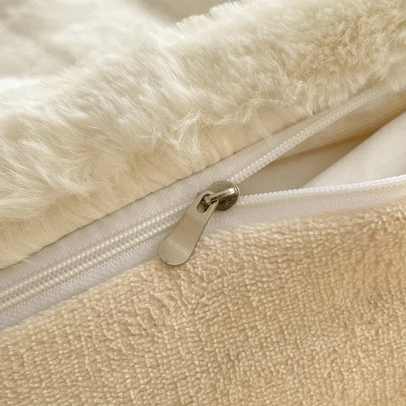 Afralia™ Faux Rabbit Fur Plush Queen Duvet Cover Set Warm Cozy Bedding