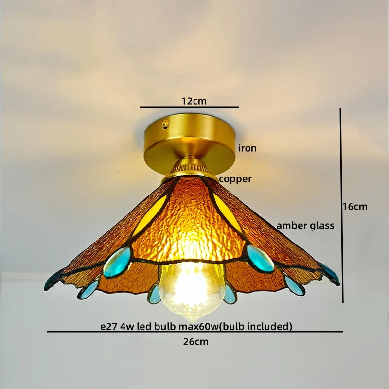 Afralia™ Modern Glass Copper LED Ceiling Light Fixture for Balcony, Living Room, Porch.