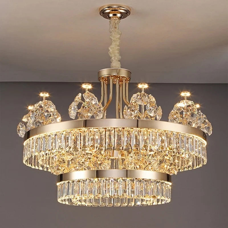 Afralia™ Luxury Crystal Chandelier: Gold Hanging Ceiling Light for Villa Hotel Décor