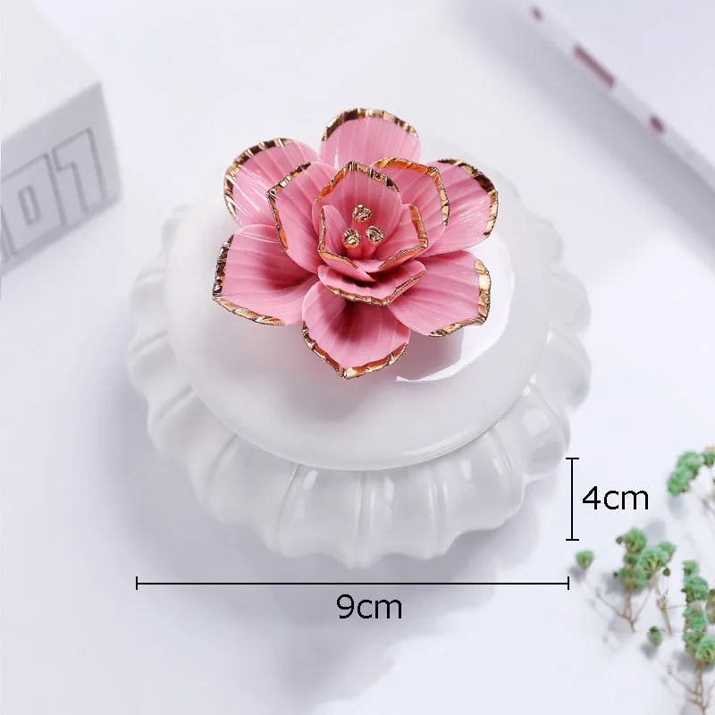 Afralia™ Rose Flower Ceramic Tea Canister Candy Pot Storage Jar