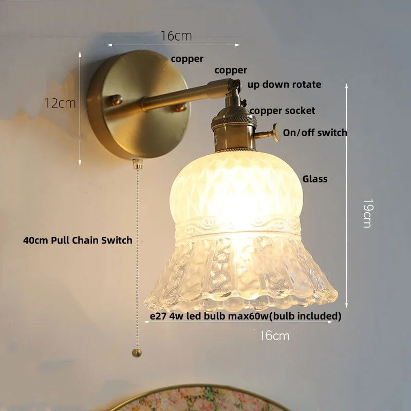 Afralia™ Amber Flower Glass Wall Light Fixture with Pull Chain Switch