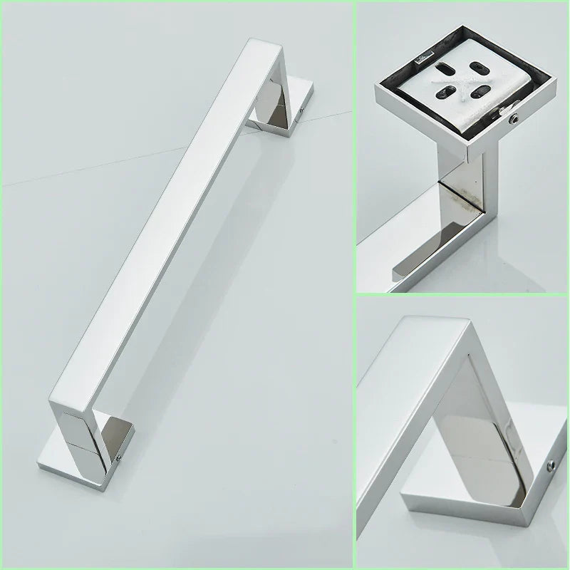 Afralia™ Chrome/Brushed Bathroom Hardware Set: Robe Hook, Towel Rail, Bar, Shelf, Holder.