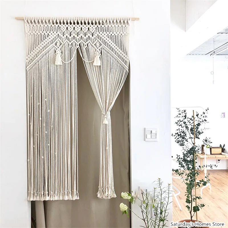 Afralia™ Boho Macrame Tassel Curtain Tapestry for Wedding Décor & Window Treatment