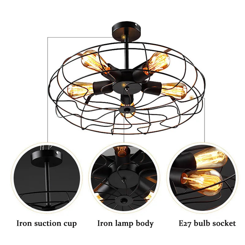 Afralia™ Retro Loft Fan Pendant Lamp for Cafe Living Room Bedroom Lighting