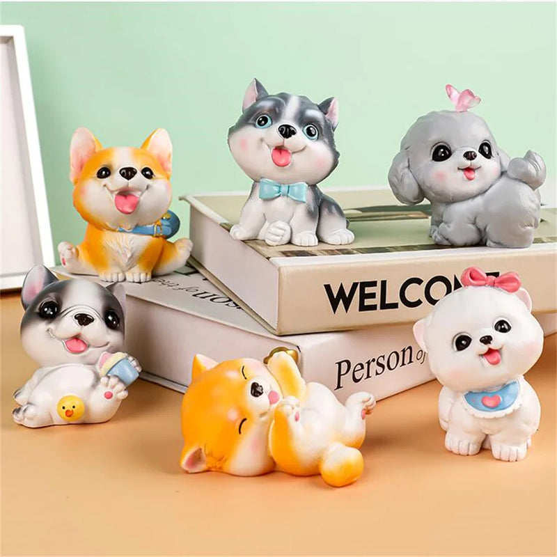 Afralia™ Dog Figurine Miniatures Set - Husky Corgi Bulldog Puppy Statue Decor