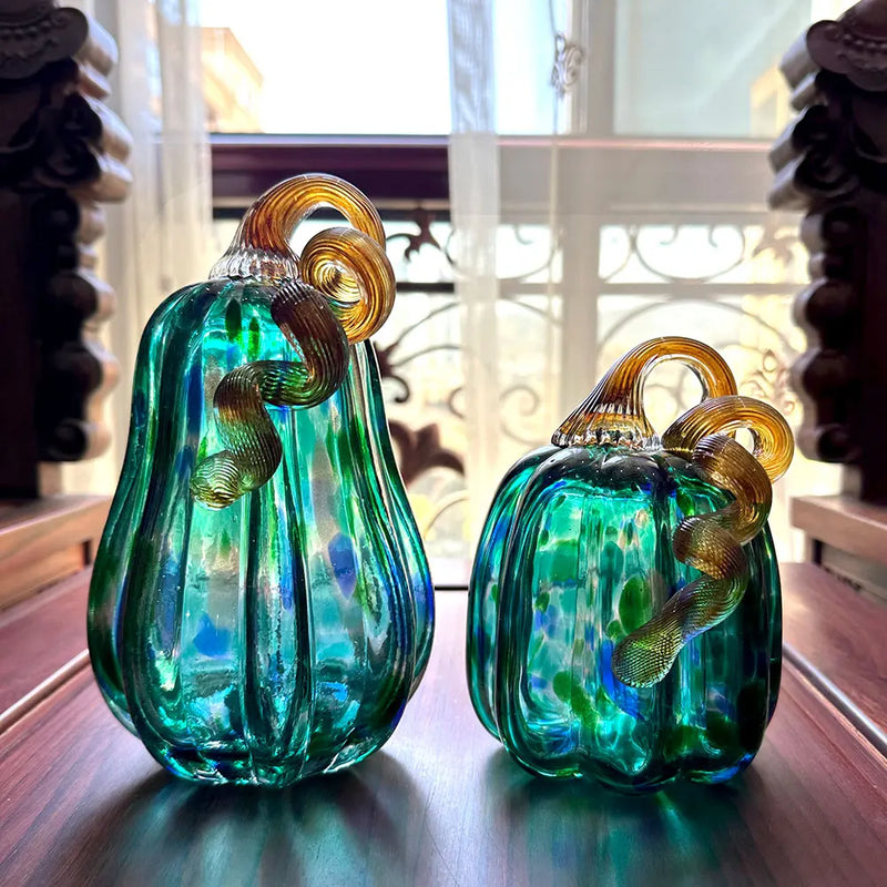 Afralia™ Handmade Glass Pumpkin Figurines Collectible Statue Home Decor