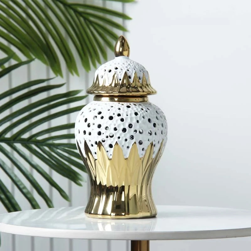 Afralia™ Elegant Golden Porcelain Jar for Home Decoration and Storage