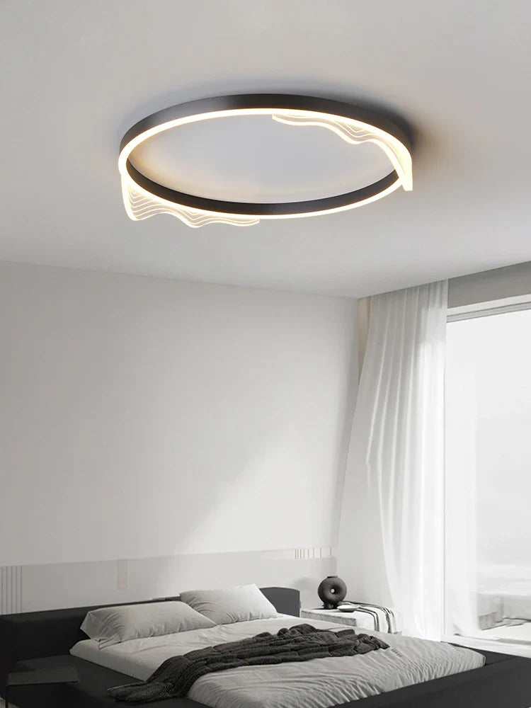 Afralia™ Round Ring Indoor LED Chandelier for Bedroom Living Room Kitchen - Black Smart Ceiling Lamp