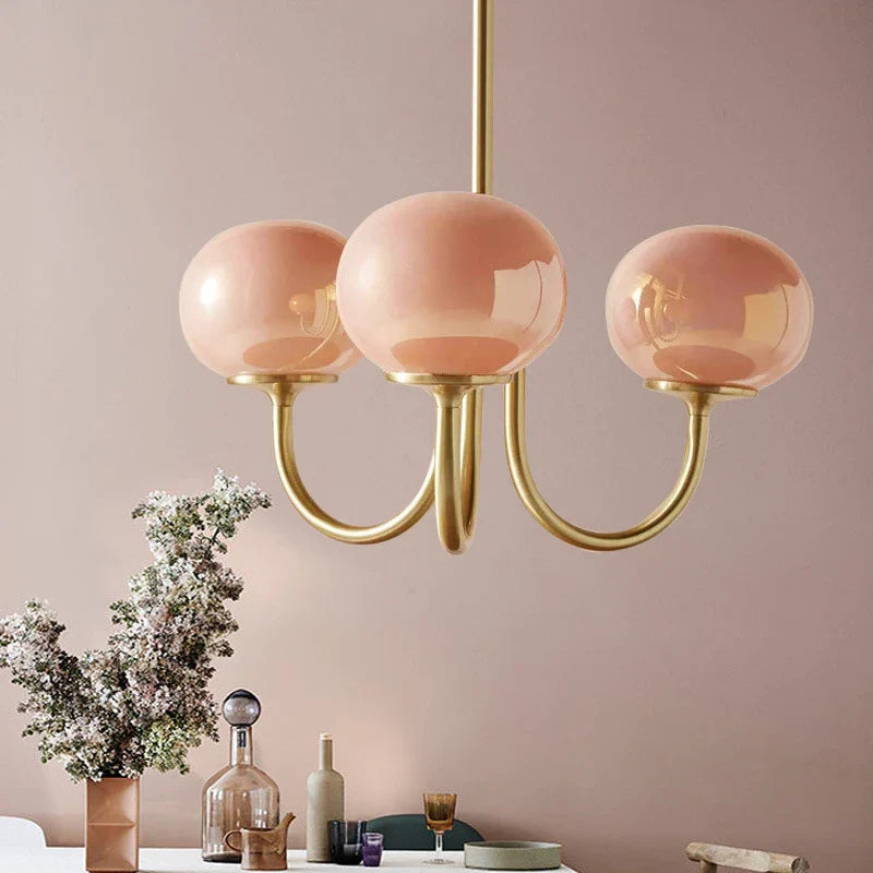 Afralia™ Modern Pink White Glass Ball Pendant Chandelier Cream Stylish Lighting