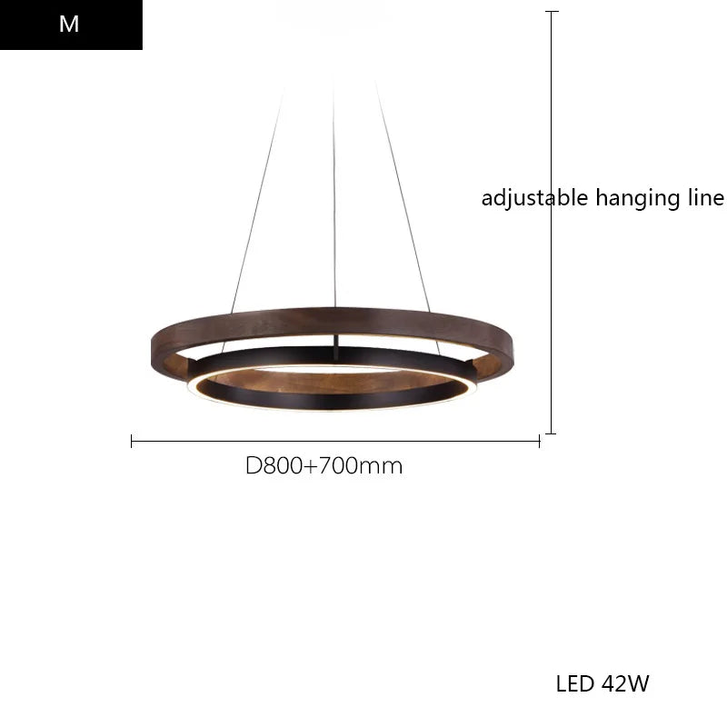 Afralia™ Wood Grain Chandelier: Minimalist Round LED Hanging Light Fixture for Home Decor