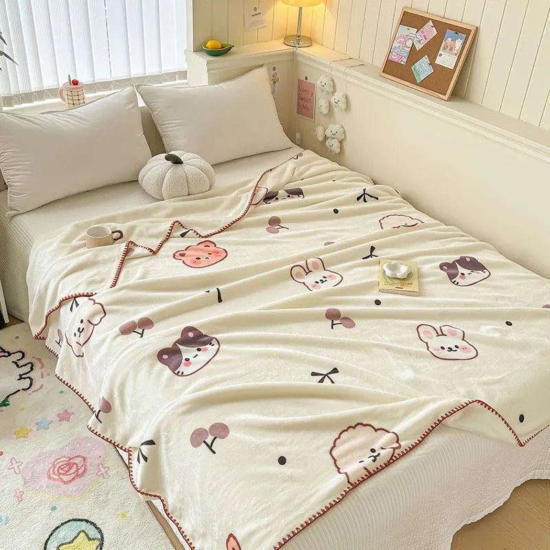 Afralia™ Cozy Milk Velvet Blanket: Cute Pattern, Warm, Multi-Functional Sofa & Travel Shawl