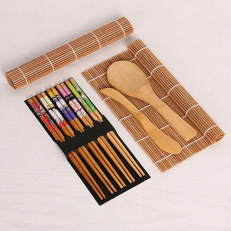 Afralia™ Bamboo Sushi Maker Set: Roll Making Kits with Sushi Blade & Curtain