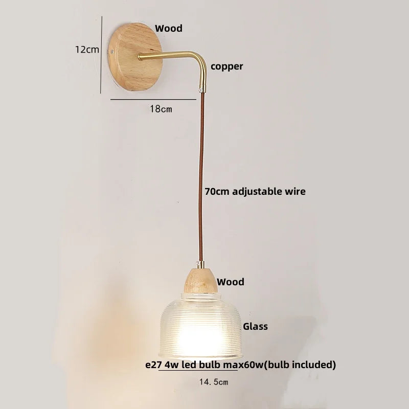 Afralia™ Wood Glass LED Wall Light with Pull Chain Switch