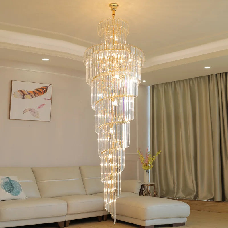 Afralia™ Crystal Spiral Chandelier | Elegant Long Pendant Light for Hotel Lobby & Sales Hall