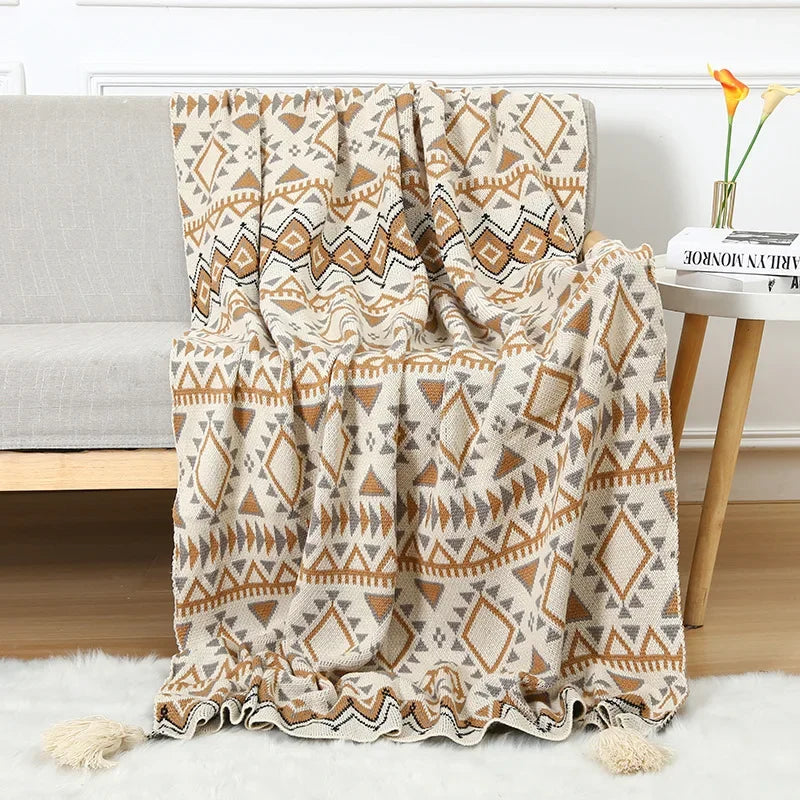 Afralia™ Bohemian Knitted Sofa Blanket: Multi-Functional Decor for Home & Travel, All Seasons