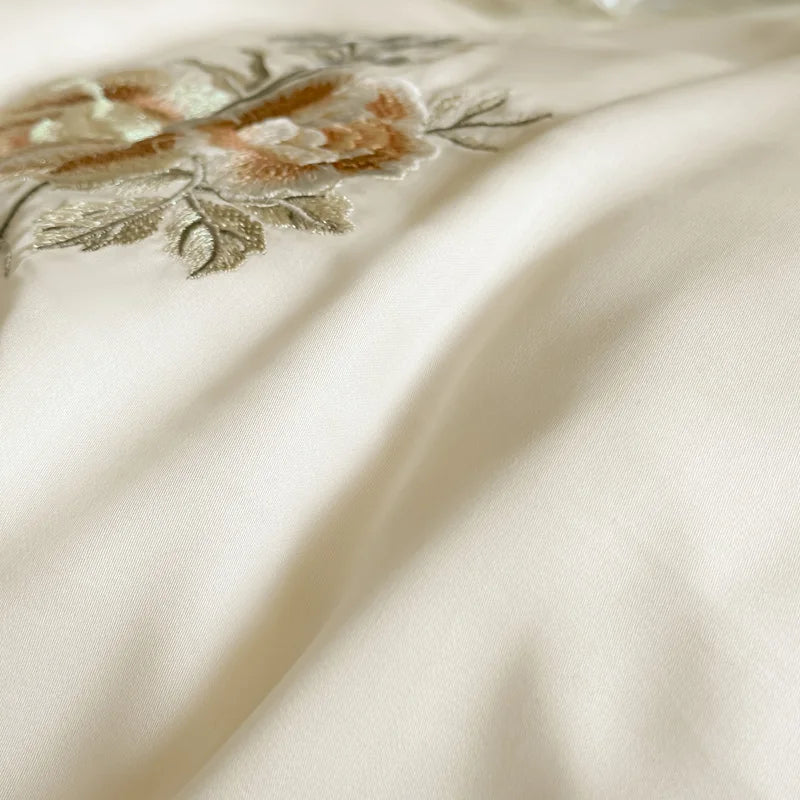 Afralia™ Flowers Embroidery Lace Ruffles Bedding Set in Soft Lyocell Fabric