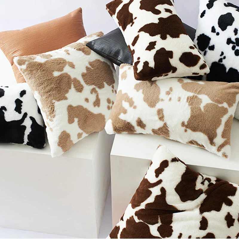 Afralia™ Soft Cow Flower Childlike Pattern Cushion Cover 30X50/45/50CM Plush Throw Pillow Case