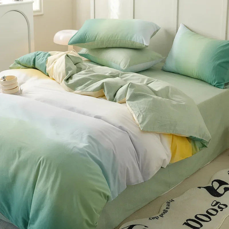 Afralia™ Soft Gradient Print Bedding Set for Student Dorm Home - Nordic Style Sleep Naked Bedclothes