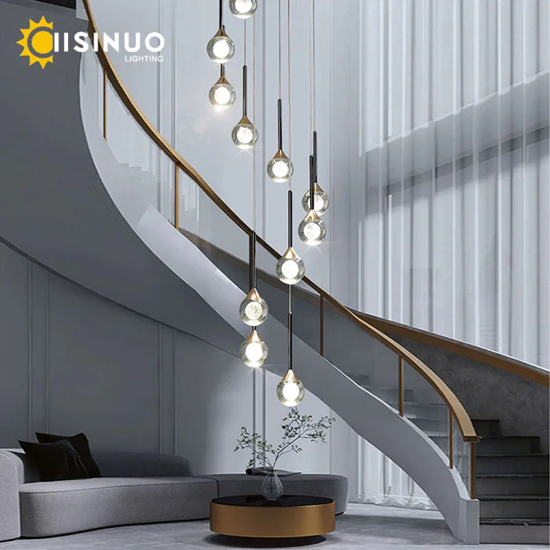 Afralia™ Gold Crystal Raindrop Chandelier for Staircase Foyer